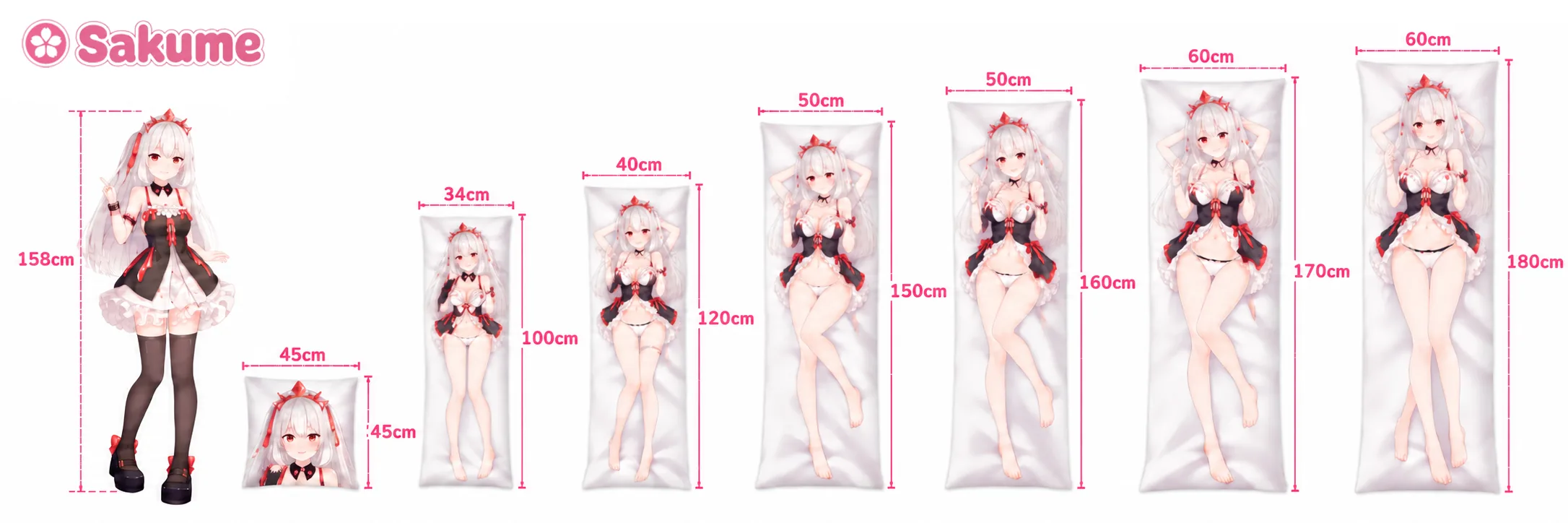 Porównanie rozmiarów dakimakura w skali